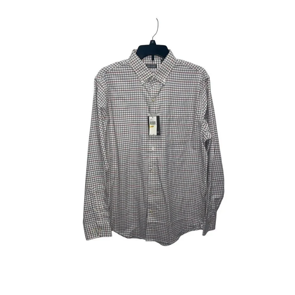 Van Heusen White Plaid “Regular Fit” Long Sleeve Button Down Shirt M15-15.5